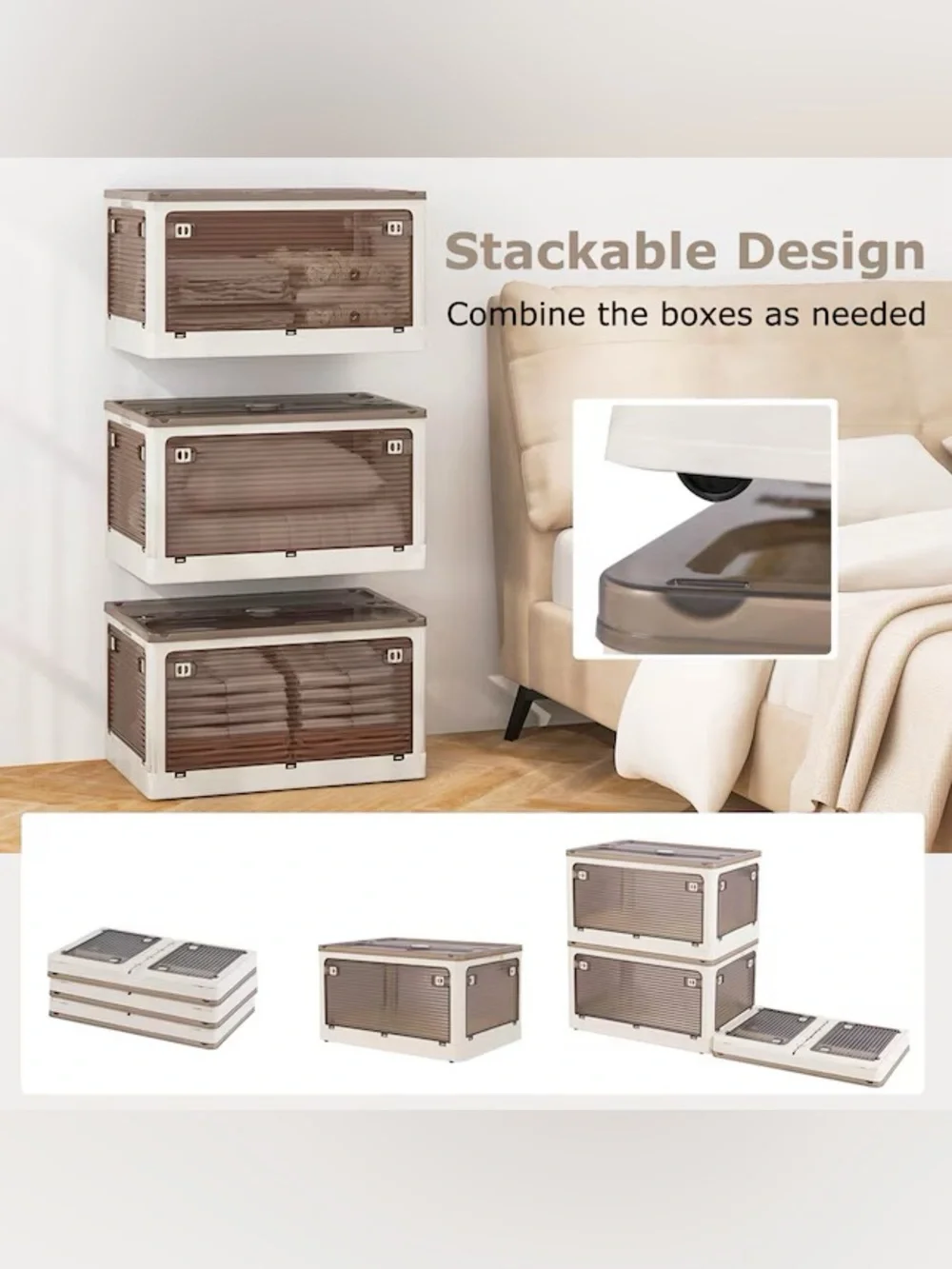 3-Pack Stackable Collapsible Storage Bins w/ Lids & 5 Opening Ways, 39 QT (NWT)